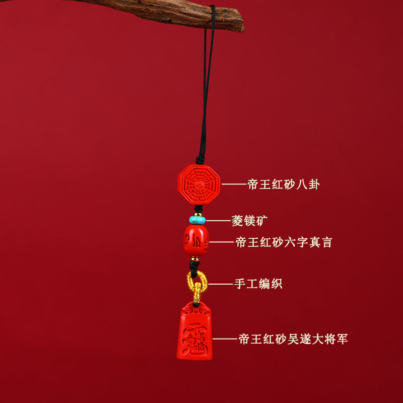 Natural High Content Cinnabar Wu Sui General Phone Charm for Protection and Luck