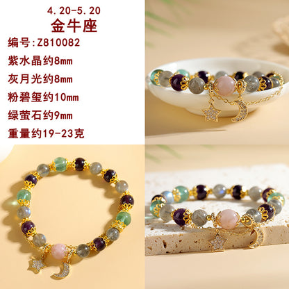Natural Crystal Zodiac Bracelet - Mystical Astrological Jewelry for Women's Empowerment