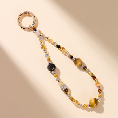 Natural Crystal Tower Keychain with Tiger Eye and Gray Agate - Wealth Protection and Good Luck Charm
