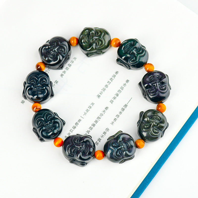 Rainbow Eye Obsidian Buddha Head Bracelet - Spiritual Harmony & Protection for Couples
