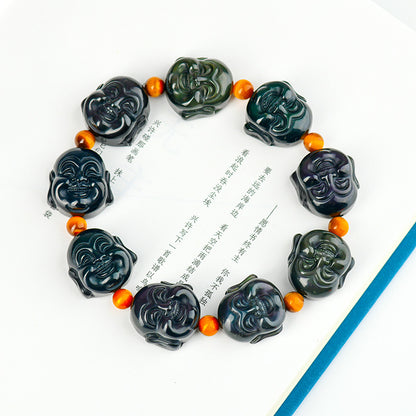 Rainbow Eye Obsidian Buddha Head Bracelet - Spiritual Harmony & Protection for Couples