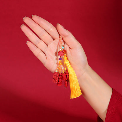 Natural Raw Cinnabar Success Pendant - Car Keychain Bag Charm for Good Luck & Protection