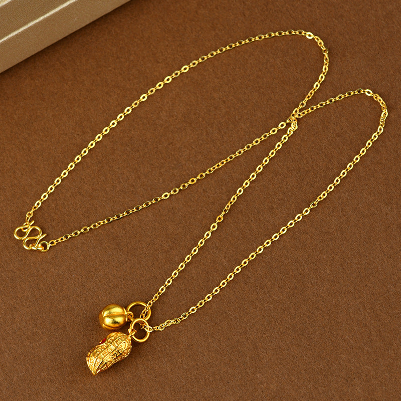 Golden Persimmon Peanut Pendant Necklace | Chinese Style Lucky Charm Collarbone Chain