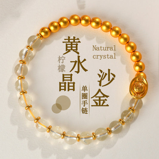 Lemon Yellow Crystal Gold Ingot Bracelet | Wealth & Prosperity Chinese Style Women's Jewelry