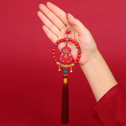 Imperial Red Cinnabar Painted Gourd Car Hanging – Feng Shui Protection & Prosperity Charm