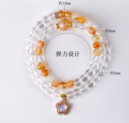 Natural White and Yellow Crystal Double Circle Bracelet - Starry Sky Women's Spiritual Jewelry