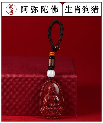 Natural Purple Gold Cinnabar Zodiac Deities Keychain - Spiritual Guardian & Fortune Talisman
