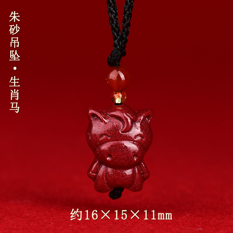 Natural High-Content Cinnabar Purple Gold Sand Zodiac Pendant Necklace for Couples - Spiritual Harmony and Fortune