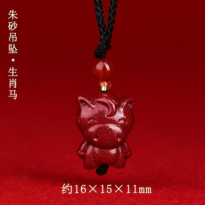 Natural High-Content Cinnabar Purple Gold Sand Zodiac Pendant Necklace for Couples - Spiritual Harmony and Fortune