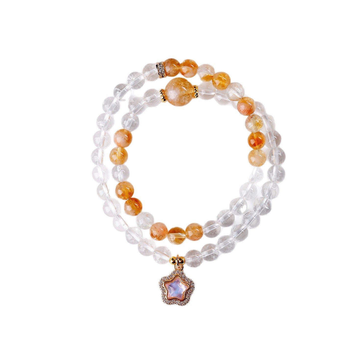 Natural White and Yellow Crystal Double Circle Bracelet - Starry Sky Women's Spiritual Jewelry