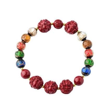 Incense Ash Glazed Cinnabar Dragon Year Bracelet – Three-in-One Spiritual Harmony for Couples