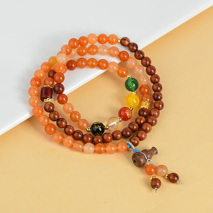 Golden Silk Jade Rosewood Three-Circle Bracelet: Five-Way God of Wealth Talisman for Prosperity