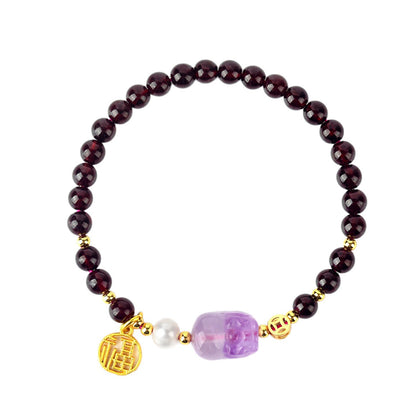 Natural Garnet Strawberry Crystal Pixiu Bracelet - Lucky Charm for Wealth and Protection