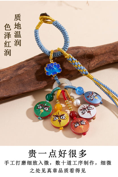 Natural Imperial Red Cinnabar Five-Way God of Wealth Keychain | Wealth Attraction Bag Pendant