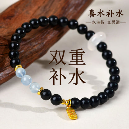 Natural Crystal Obsidian Multi-Gem Bracelet | Chinese Style Buddhist Bead for Women