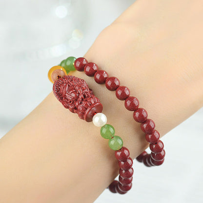 Natural High Content Cinnabar Purple Gold Sand Double Circle Buddha Beads Bracelet