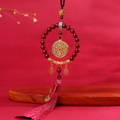 Natural Purple Gold Cinnabar Five Blessings Compass Car Hanging | Spiritual Protection & Wealth Attraction