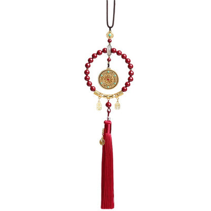 Natural Purple Gold Cinnabar Five Blessings Compass Car Hanging | Spiritual Protection & Wealth Attraction