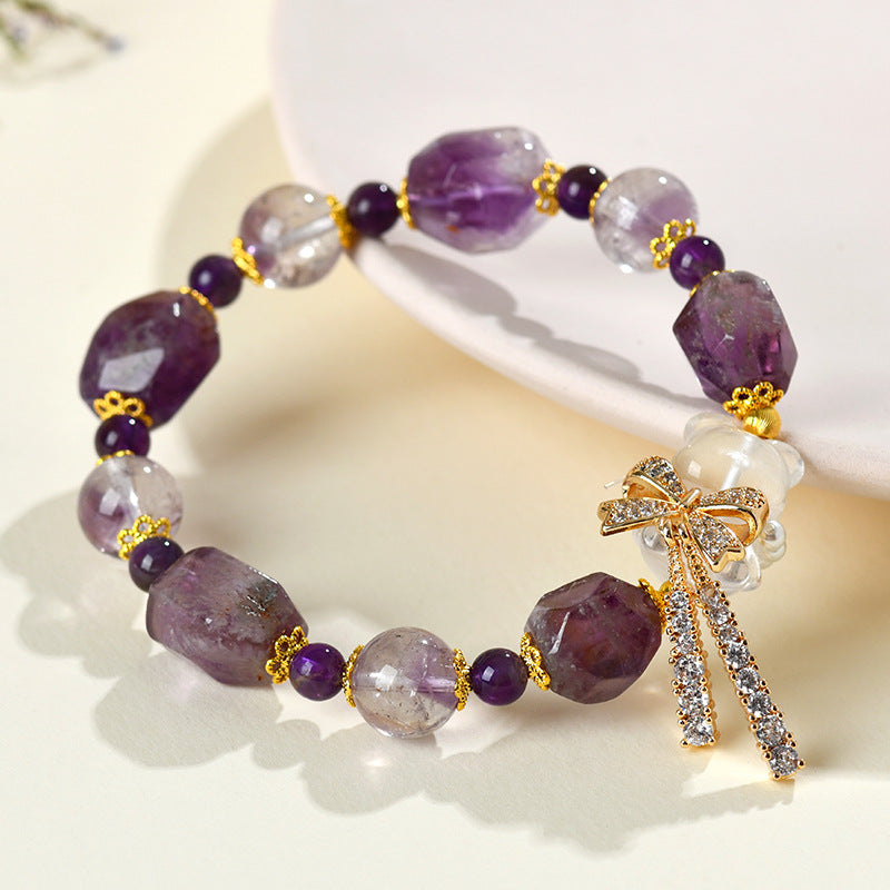 Purple Phantom Amethyst Crystal Bear Bracelet | Romantic Dreamy Talisman