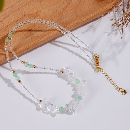 Natural White Crystal & Green Chalcedony Adjustable Clavicle Necklace | Purifying Energy & Elegant Design
