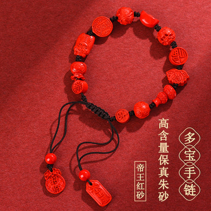 Natural High Content Cinnabar Imperial Red Sand Multi-Treasure Single Circle Bracelet for Zodiac Year