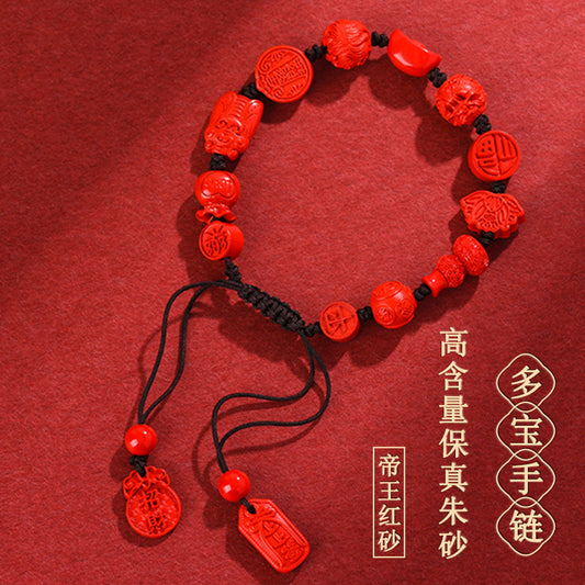 Natural High Content Cinnabar Imperial Red Sand Multi-Treasure Single Circle Bracelet for Zodiac Year