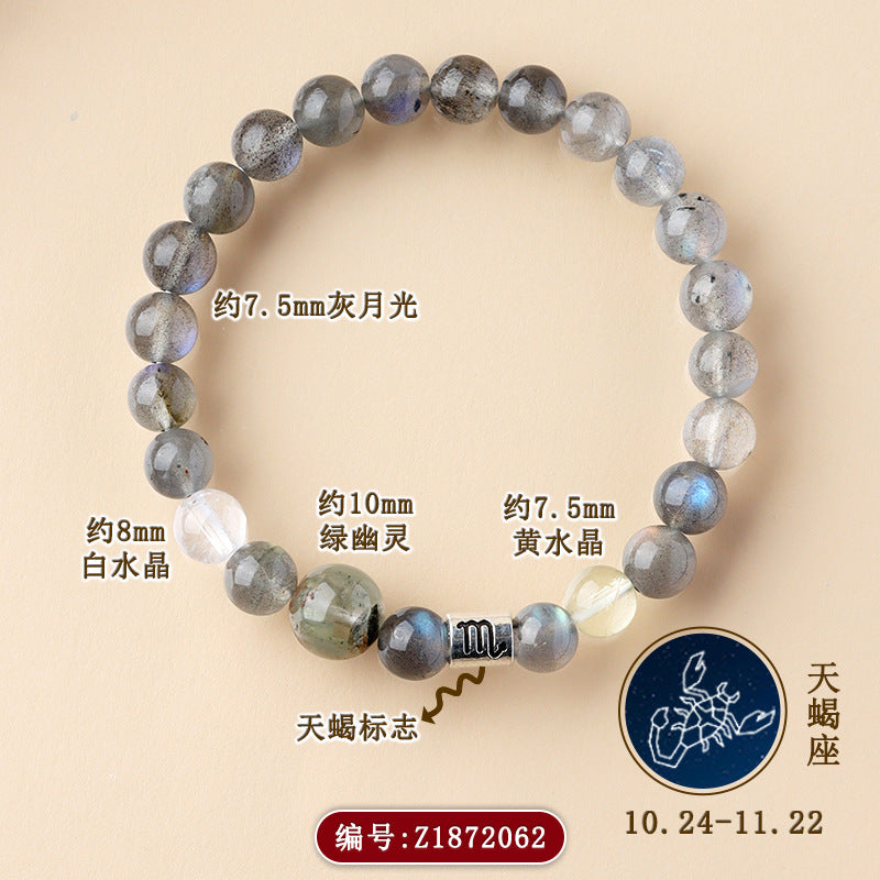 Natural Crystal Zodiac Bracelet | Multi-Gemstone Protection & Luck Charm for Women