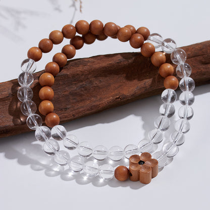 Natural White Crystal Sandalwood Double Circle Bracelet | Zen Harmony & Spiritual Elegance