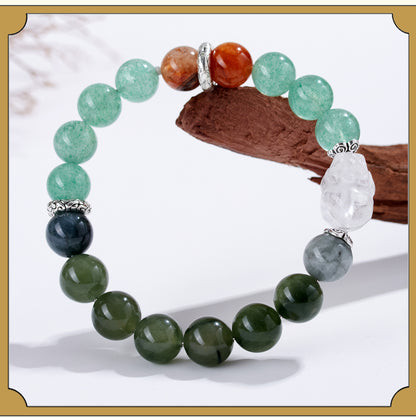 Natural Crystal Five Elements Bracelet with Lucky Pixiu - Unisex Couple Style for Balance and Wealth