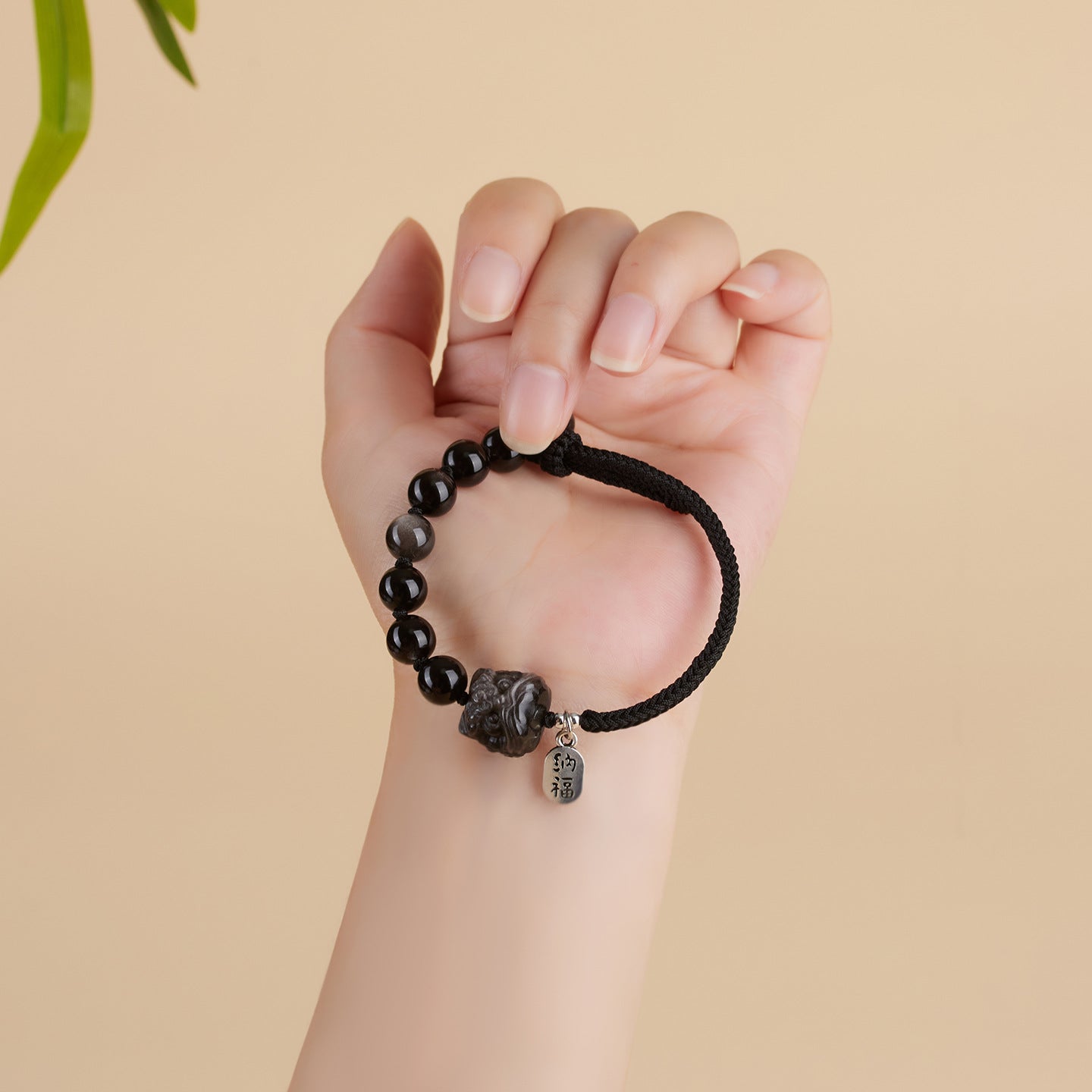 Silver Obsidian Lion Awakening Handwoven Bracelet - Courage Protection Amulet