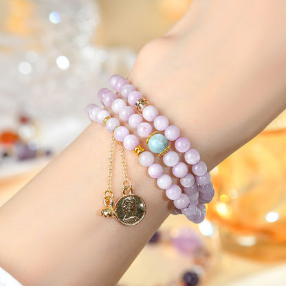 Natural Kunzite Three-Circle Bracelet | Purple Spiritual Stone for Love & Harmony