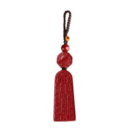 Five Thunder Command Cinnabar Keychain - Natural Talisman for Protection & Fortune