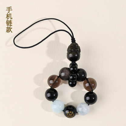 Natural Obsidian Five Elements Hydration Keychain - Balance Energy & Prosperity Pendant