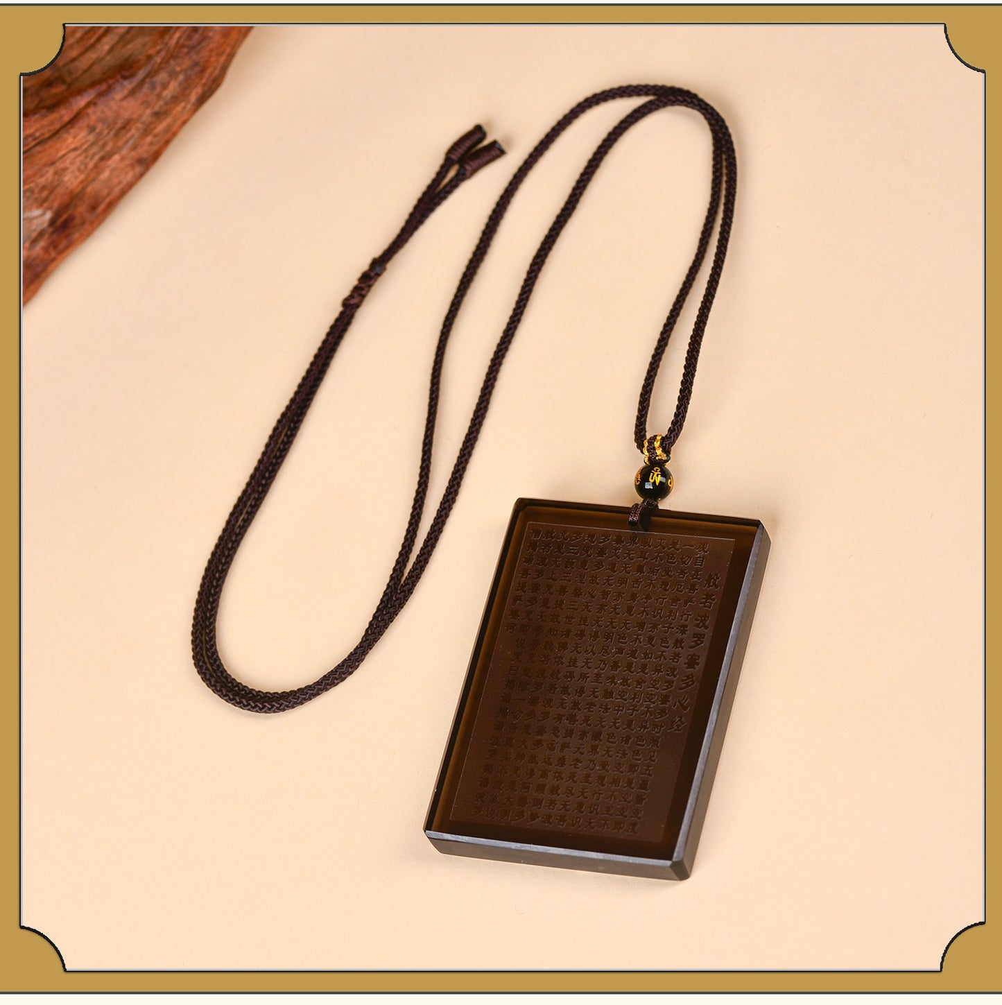 Natural Ice Obsidian Prajna Heart Sutra No Worries Pendant - Spiritual Protection for Zodiac Year