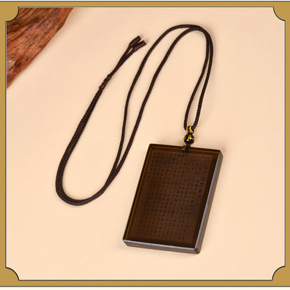 Natural Ice Obsidian Prajna Heart Sutra No Worries Pendant - Spiritual Protection for Zodiac Year