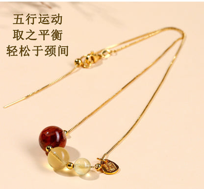 Natural Crystal Five Elements Collarbone Necklace | Balance Harmony & Wealth for Women