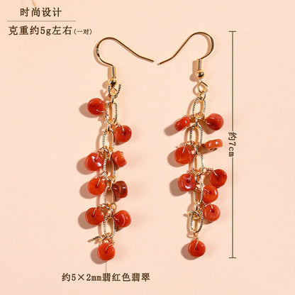 Natural Emerald Red Jade Tassel Earrings | Chinese Retro Style Luxury Women's Jewelry