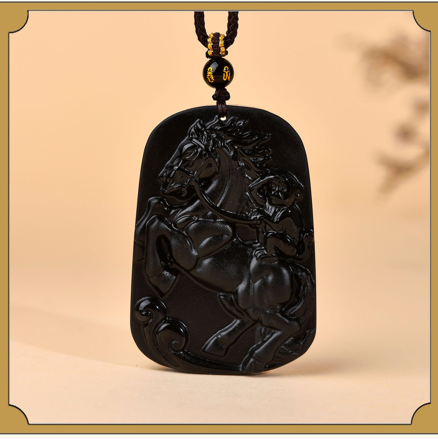 Natural Obsidian Horse Ascends to Marquis Pendant - Career Luck Amulet for Men & Women
