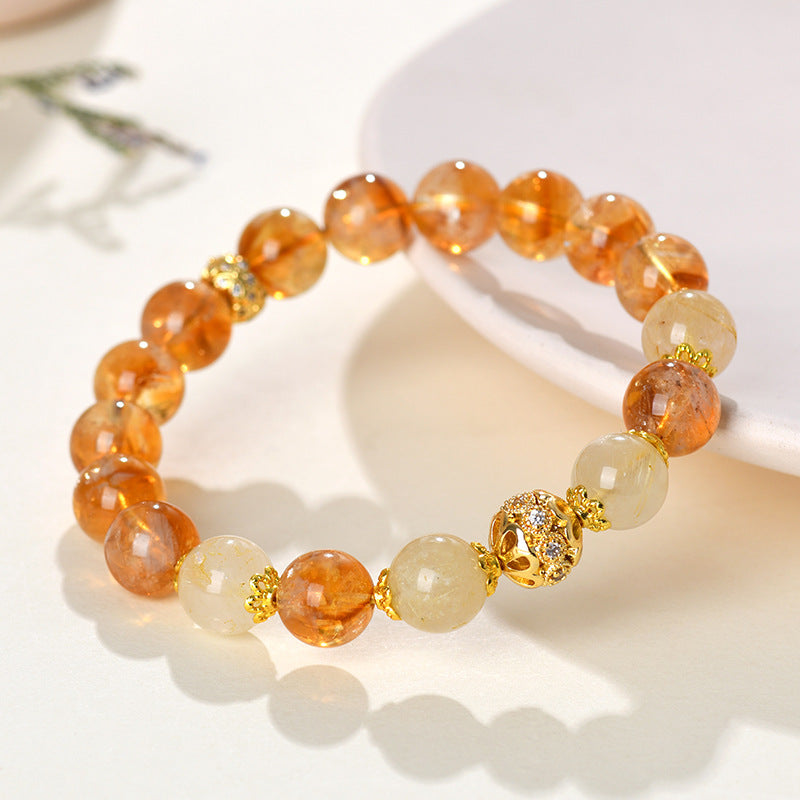 Yellow Pagoda Rutilated Quartz Bracelet - Chinese Style Women's Spiritual Jewelry