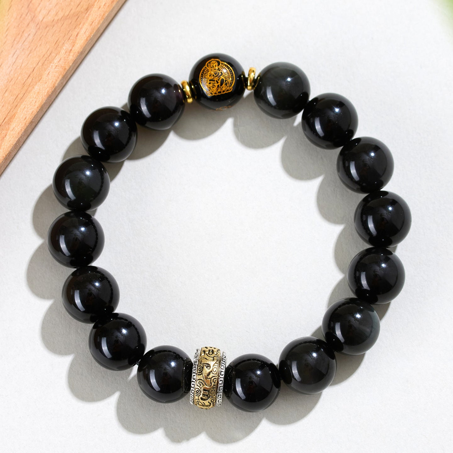 Obsidian Zodiac Buddha Six-Word Mantra Bracelet - Spiritual Protection Customizable Unisex Charm