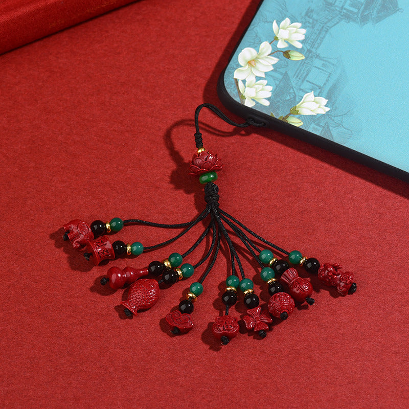 Natural Purple Gold Cinnabar Keychain Pendant - Spiritual Protection & Prosperity Charm