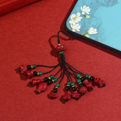 Natural Purple Gold Cinnabar Keychain Pendant - Spiritual Protection & Prosperity Charm