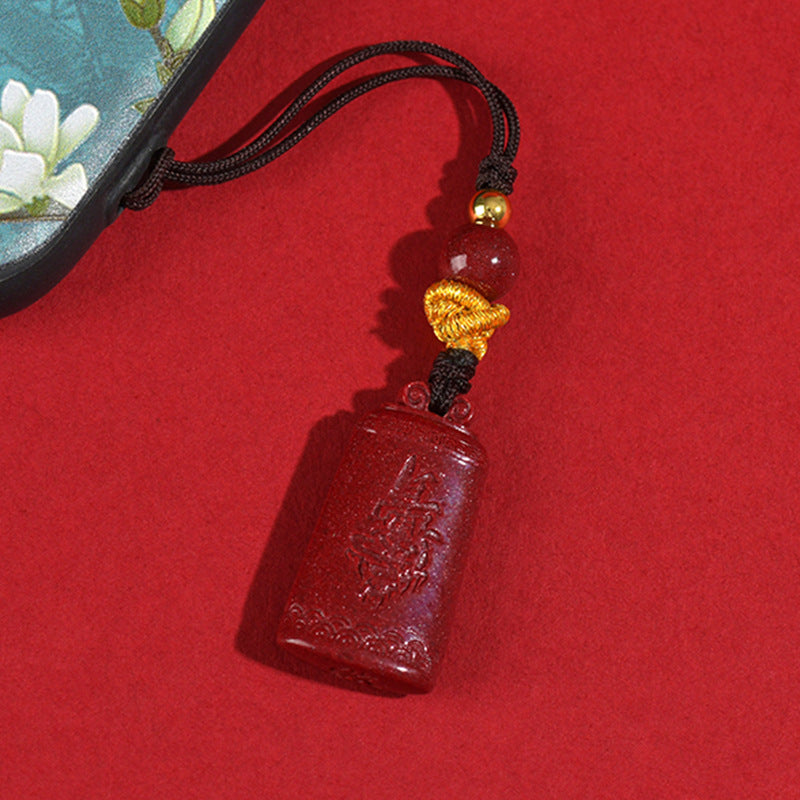Natural Cinnabar Purple Gold Sand Amulet Pendant for Phone and Bag - Spiritual Protection Charm
