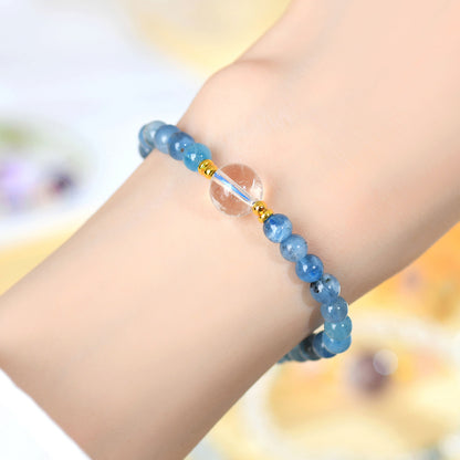 Natural Aquamarine White Crystal Single Circle Bracelet | S925 Silver Elegant Women's Jewelry for Harmony & Protection