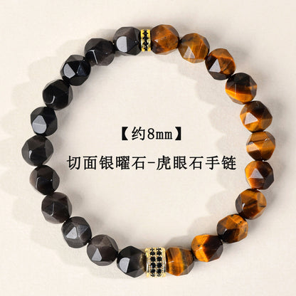 Golden Tiger Eye and Obsidian Faceted Irregular Bracelet - Unisex Couple Protection Charm