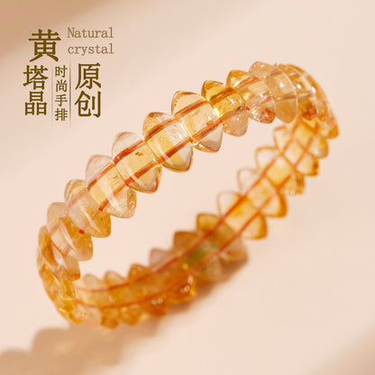 Yellow Pagoda Crystal Bracelet - Natural Crystal Hand String for Women with Fashion Design