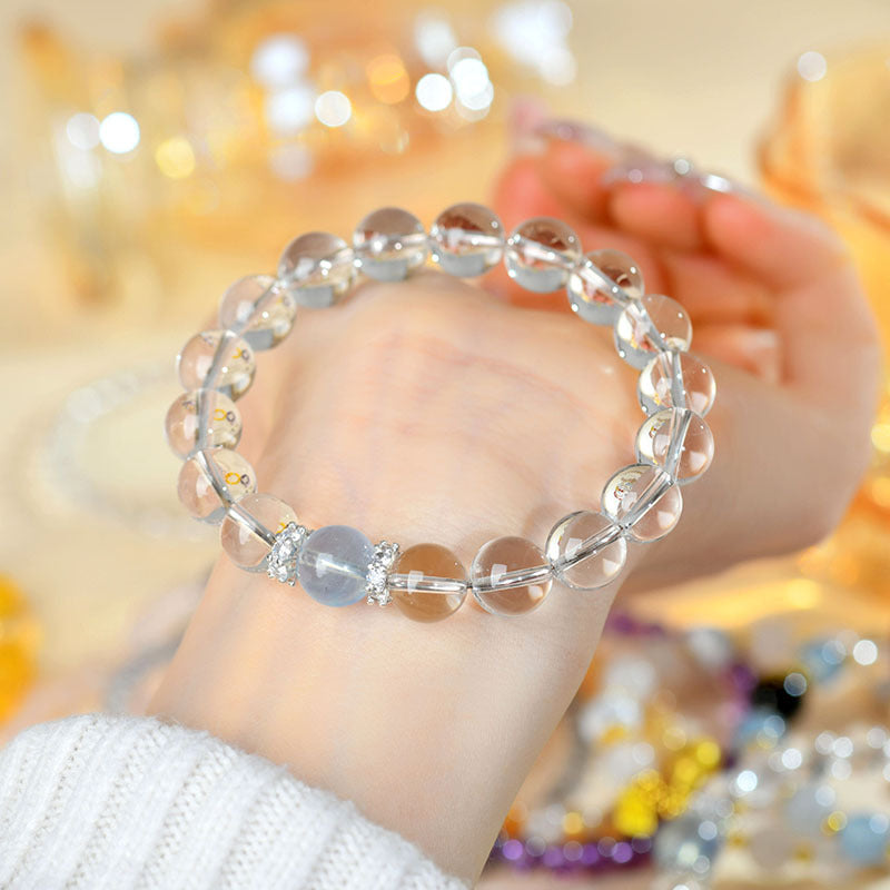 Natural White Crystal Aquamarine Spiritual Bracelet for Women - Harmony & Protection