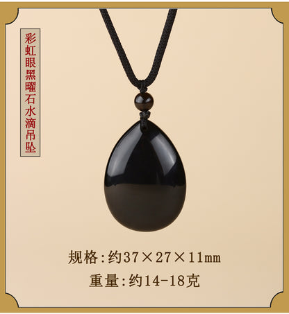 Natural Rainbow Eye Black Gold Obsidian Water Drop Pendant - Spiritual Couple Necklace for Harmony & Protection