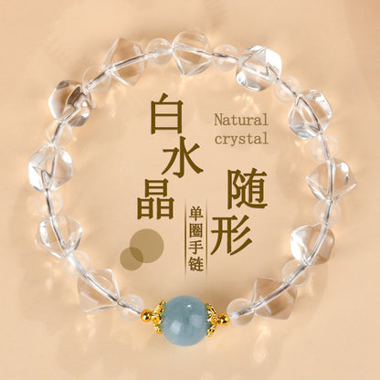 Natural White Crystal Aquamarine Irregular Bracelet | Spiritual Purification & Elegant Fashion