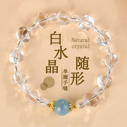 Natural White Crystal Aquamarine Irregular Bracelet | Spiritual Purification & Elegant Fashion